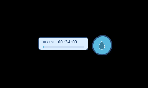 Gulp-Glub dock with a next-sip timer and water-drop control